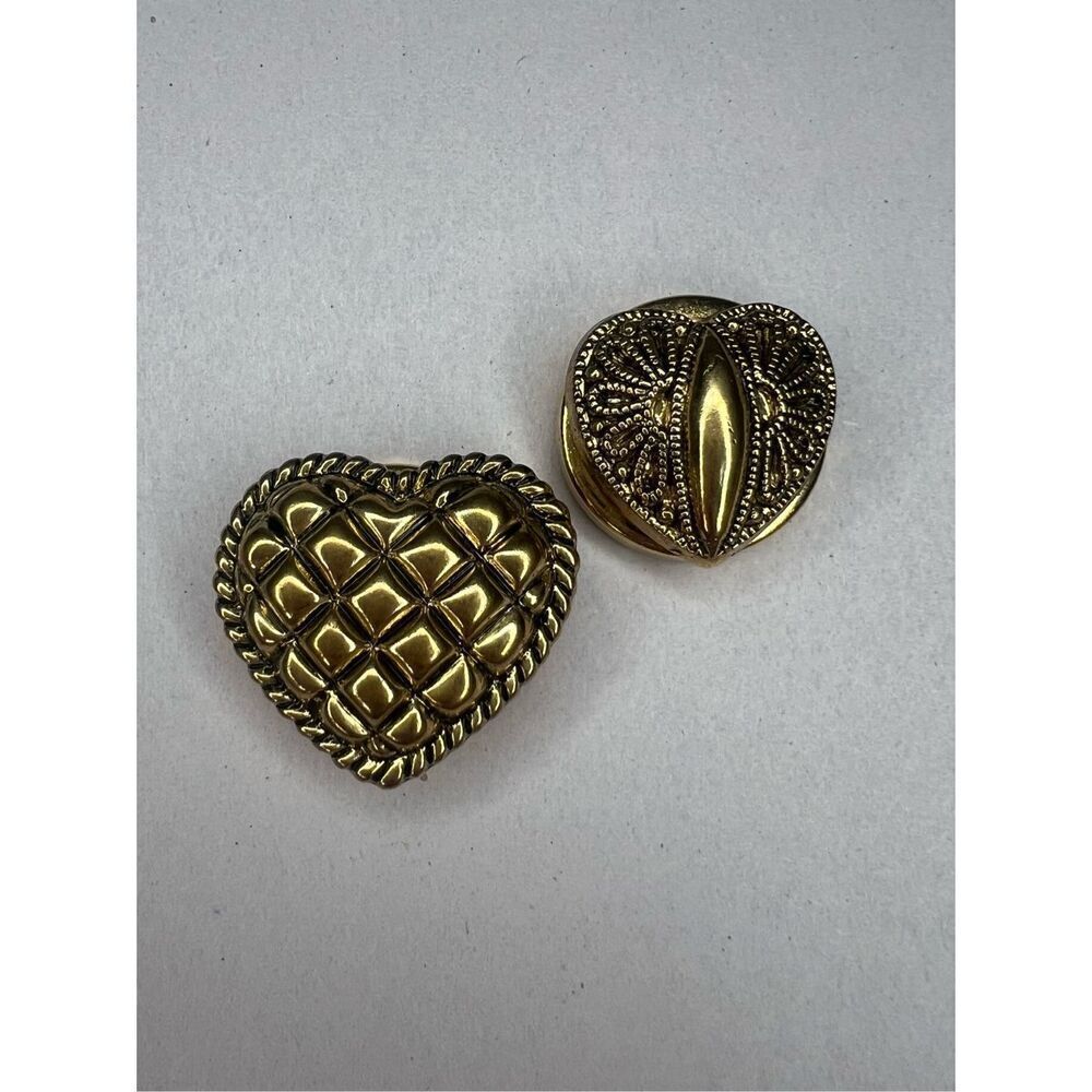 Vintage Heart Clothing Button Covers Set of 2 Gold Tone Embellished Jewelry